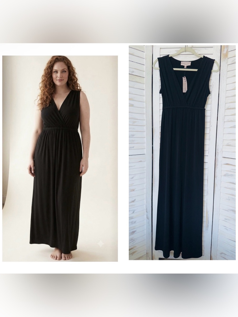 NWT-Philosophy Boho Sleeveless Black V-Neck Maxi Dress Beach Vacation Medium